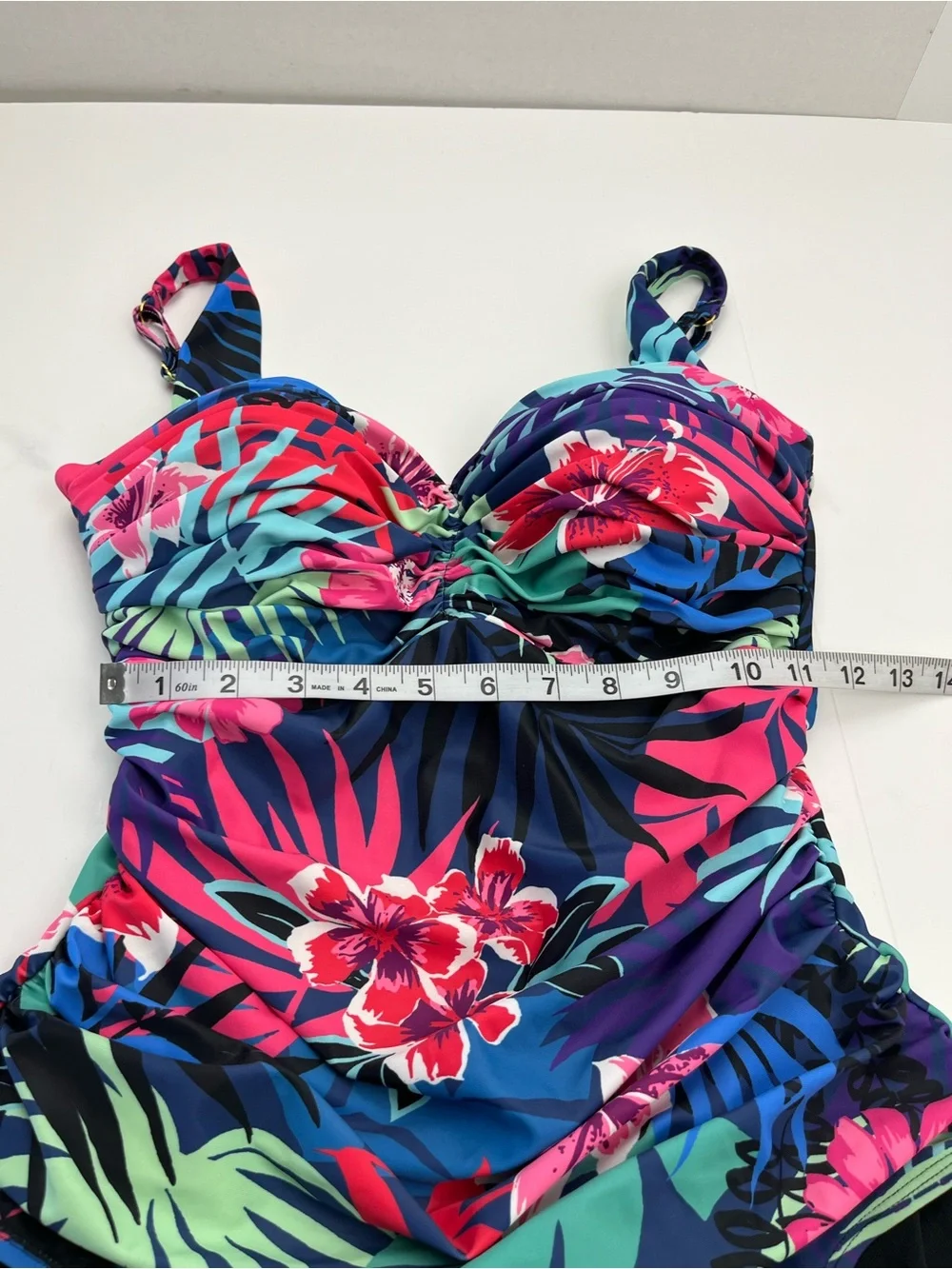 Bleu Rod Beattie Tropical Floral One-Piece Swimsuit Pink Blue Underwire Women 10